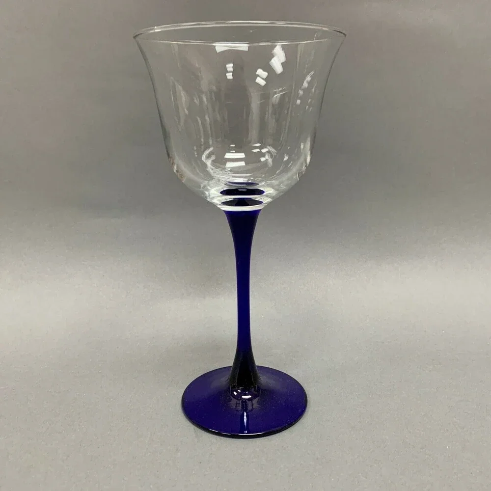 Wine Clear Cobalt Blue Stem Glass‎ 7 5/8